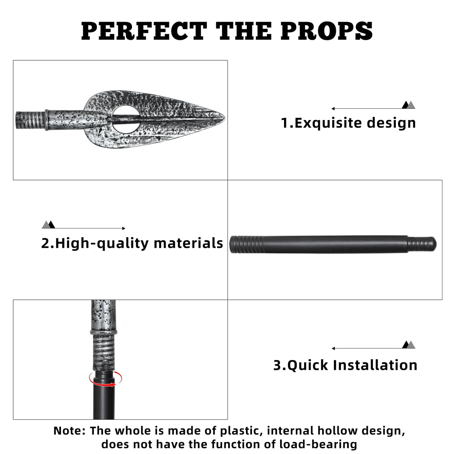 Spartan Spear 56In Medieval Roman Plastic Spear Prop Costume Accessory Weapon,Cosplay Vikings Role Play Decoration for Halloween Party