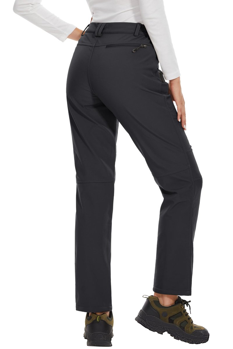 MAGCOMSEN Women's Fleece Lined Waterproof Insulated Winter Pants Outdoor Snow Ski Pants Warm Hiking Softshell Black M