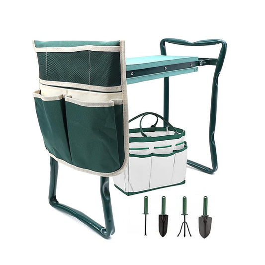 ChengHao Garden Kneeler Seat Garden Stools Foldable Stool with Tool Bag Pouch EVA Foam Pad Capacity-Protects Your Knees for Gardening(Large-23.6" x 10.6" x 19.3") Tool kit（wh000005）