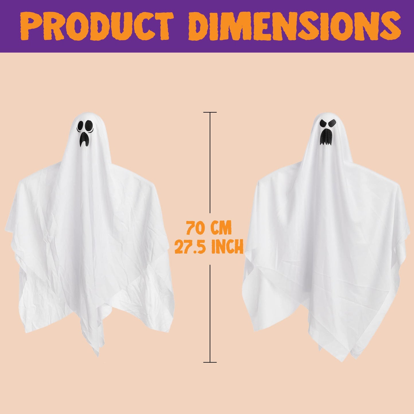 JOYIN 27.5" Halloween Hanging Ghosts Outdoor Decoration(5 Pack), Cute Flying Ghost for Halloween Front Yard Patio Lawn Garden Party Décor and Holiday Hanging Decorations