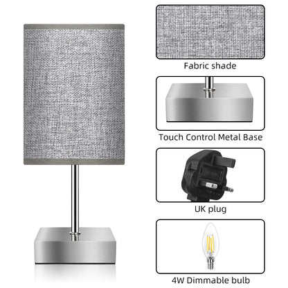 Aomeya Touch Control Table Lamp, 3-Way Dimmable Bedside Lamps Nightstand Lamps with Flaxen Fabric Shade for Bedroom Living Room,LED Bulb Included (Grey-1Pcs) (Grey-1Pcs)