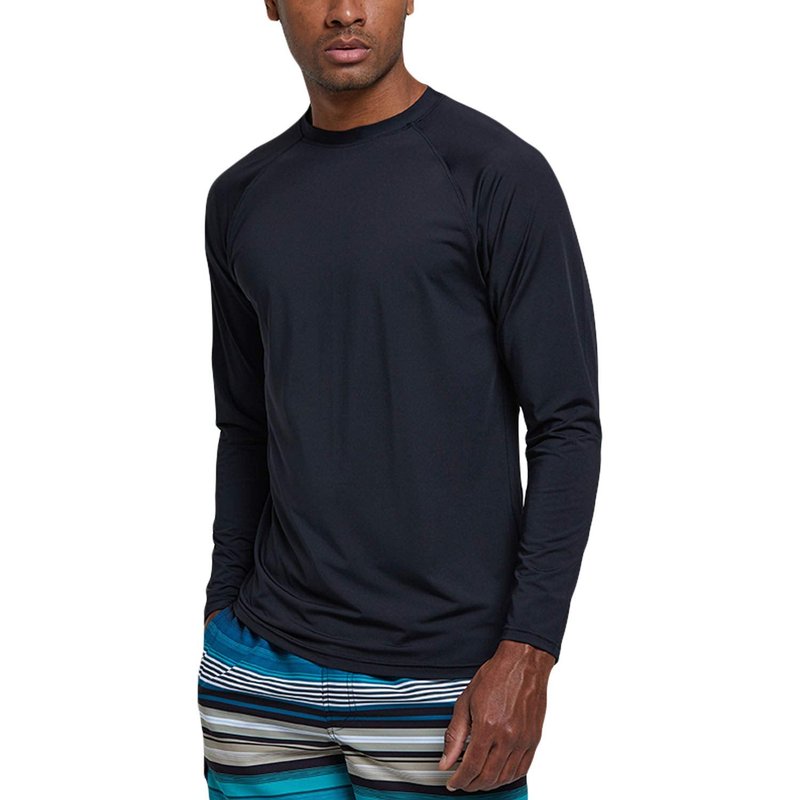 Men's Swim Shirts Rashguard Sun Shirt UPF 50+ UV Sun Protection Outdoor Long Sleeve T-Shirt Swimwear Black L