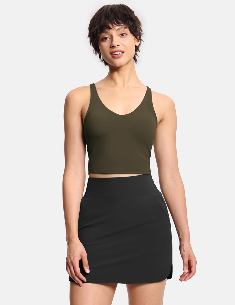 Women’s Longline Sports Bra Wirefree Padded Medium Support Yoga Bras Gym Running Workout Tank Tops Charcoal Brown