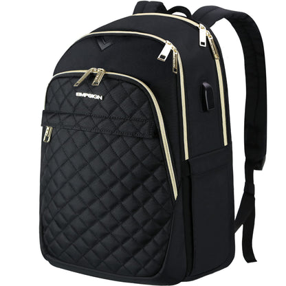 EMPSIGN Laptop Backpack for Women, 15.6 Inch Laptop Rucksack Casual Daypack Wide Open, College School Backpack with USB Charging Port, Water Repellent Travel Business Work Bag Computer Bookbag, Black