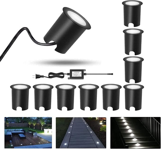 RNEHON 10 Pack Recessed LED Deck Light Kit,12V Low Voltage In Ground Outdoor LED Landscape Lighting IP67 Waterproof,Natural White Deck Lighting for Garden,Yard Steps,Stair,Patio,Kitchen Decoration