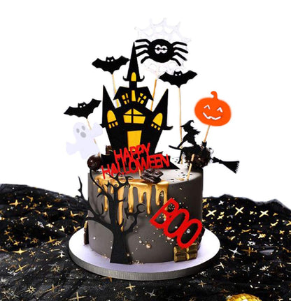 11 pcs Halloween Cake Topper Set - Haunted House, Ghosts, Pumpkins for Cupcakes & Cake