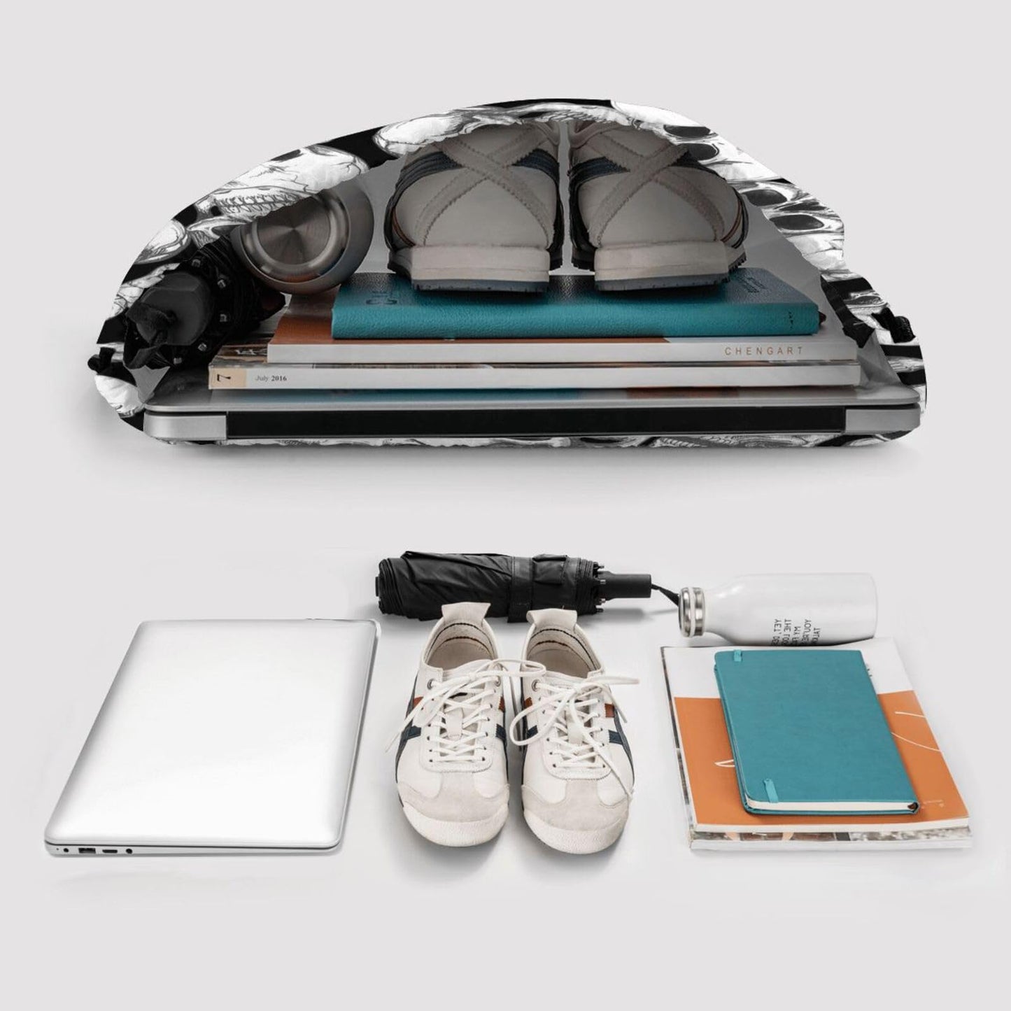 Halloween Goth Skull Drawstring Backpack, Gothic Black White Skeleton Drawstring Bag, Waterproof Durable String Sackpack, Large Capacity Cinch Sackpack for Yoga Sport Beach Gym Shopping