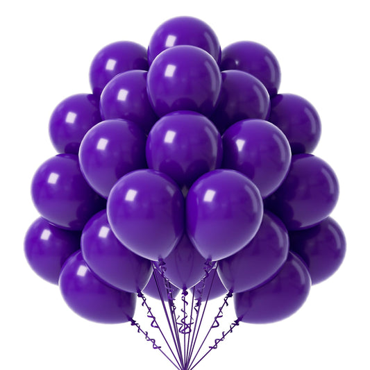 FOTIOMRG Dark Purple Balloons 12 inch, 50 Pack Deep Purple Latex Party Balloons Helium Quality for Birthday Butterfly Halloween Party Decorations (with Purple Ribbon)