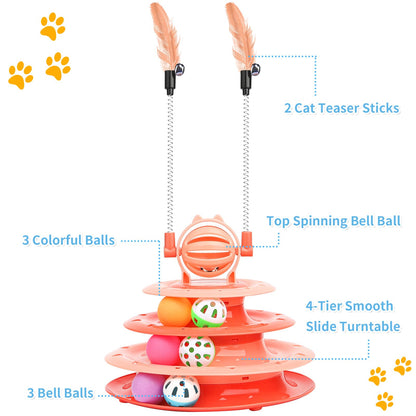 Goosheep Cat Toy Interactive Pet Plaything for Indoor Kitten Interactive Kitty Puzzle Ball with 2 Cat-Tease (Orange)