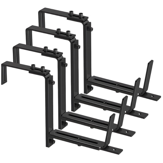 boxoon 4 Deck Rail Planter Box Brackets, Adjustable Iron Holders, Rustproof Coating, Fits 2-7 In Rails, 5.9-12.6 In Pots