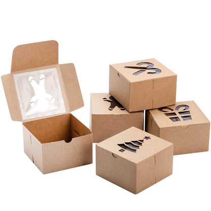 JOYIN 36 PCS Christmas Cookie Boxes for Gift Giving, Brown Bakery Treat Boxes with Window, 4" x 4" x 2.5" Gift Wrap Box for Xmas Holiday Party Favor Pastries, Cupcakes, Donuts, Brownies, Donuts