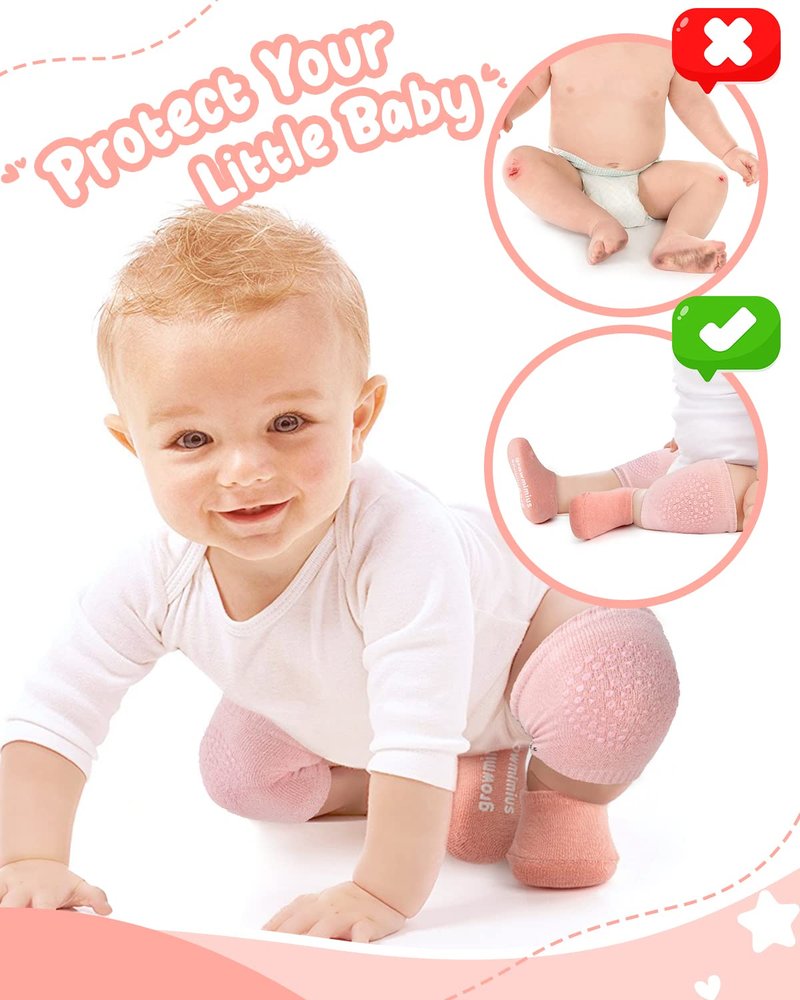 BOSONER Baby Crawling Anti-Slip Knee and Socks for Boys And Girls Best Infant Gift, Unisex Baby Toddlers Kneepads (Blue Pink Grey) 6-24 Months