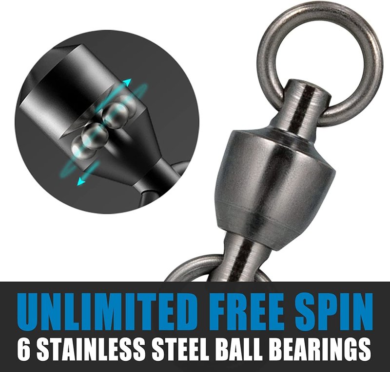 Dr.Fish 50 Pack Ball Bearing Fishing Swivels, Swivels Fishing Tackle Saltwater, Freshwater Stainless Heavy Duty Lure Leader Line Connector #6