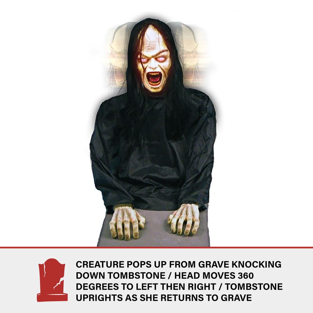 Haunted Hill Farm Resurrection Mary by Tekky, Battery Operated Timer and Sound Activated Jump-Scare Halloween Animatronic for Indoor or Covered Outdoor Creepy Halloween Decorations, Scary Fright Props