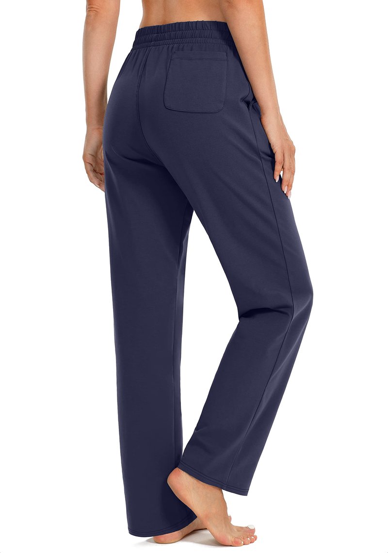 SANTINY Women's Cotton Sweatpants Yoga Lounge Casual Pants Open Bottom Sweat Pants for Women with Pockets (Navy_S)