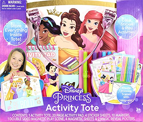 Disney Princess Activity Tote – Ultimate Princess Adventure Bag with Coloring Books, Stickers, Crayons & Games – Travel-Friendly Art Set for Girls Ages 3+ – Great Gift for Creative Play