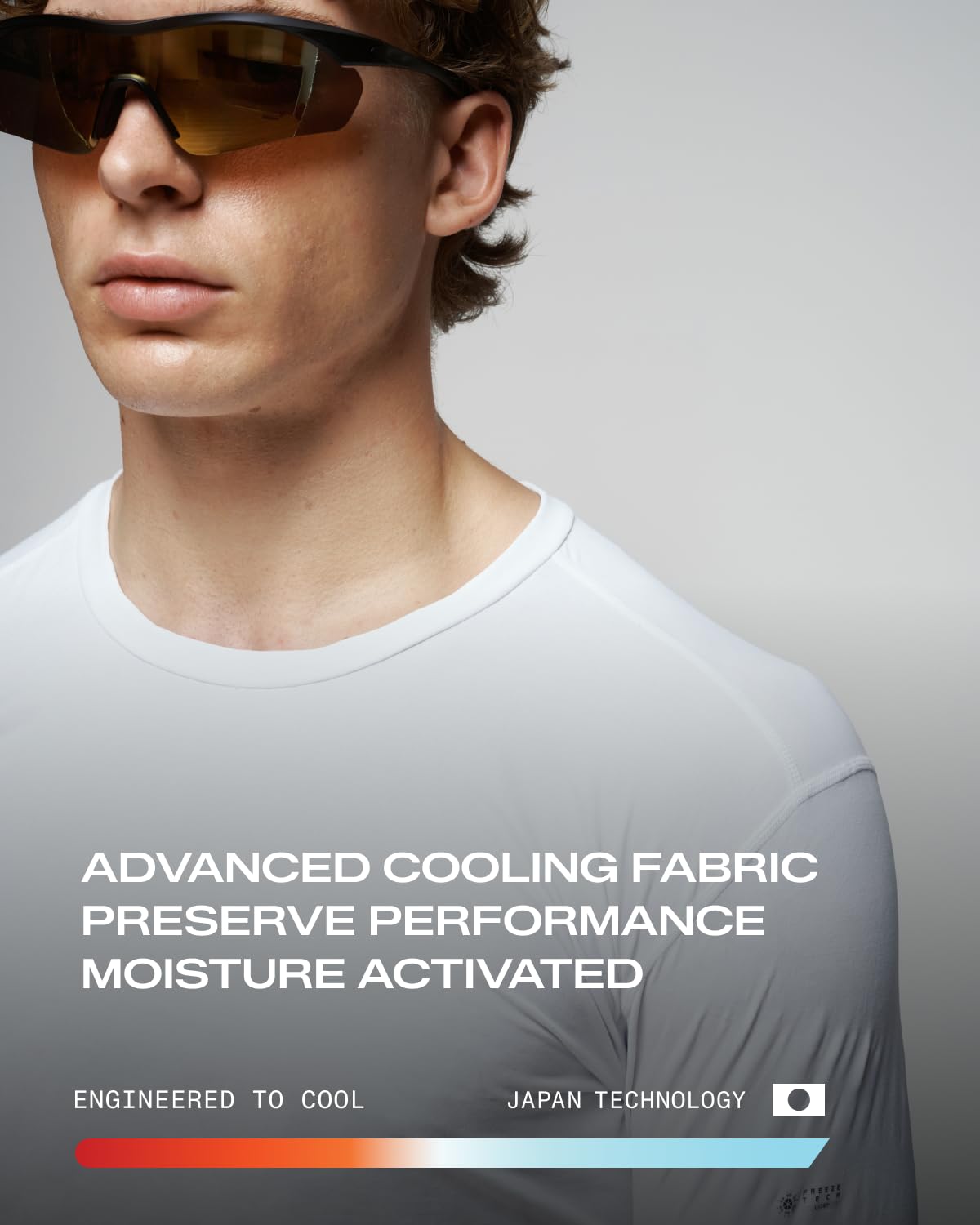 FREEZETECH Men’s Cooling Long Sleeve Shirt White Small – Breathable Moisture-Wicking Athletic Top with Advanced Cooling Print & UPF 40+ for Running Training Gym