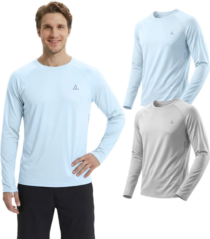Mens UPF 50+ Long Sleeve Sun Shirts Fishing Rash Guard Uv Protection L