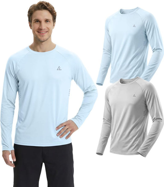Mens UPF 50+ Long Sleeve Sun Shirts Fishing Rash Guard Uv Protection L