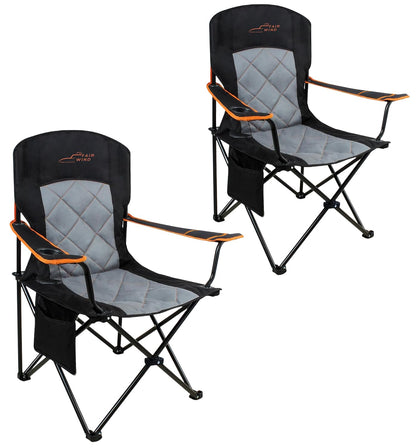 FAIR WIND 2 Pack Oversized Fully Padded Camping Chair Heavy Duty Quad Fold Arm Chair Support 350 LBS with Cup Holder, Collapsible Lumbar Back Chair Portable for Outdoor, Black