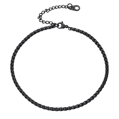 U7 Black Ankle Chains for Women Girl Foot Jewellery Stainless Steel Summer Anklet Bracelet