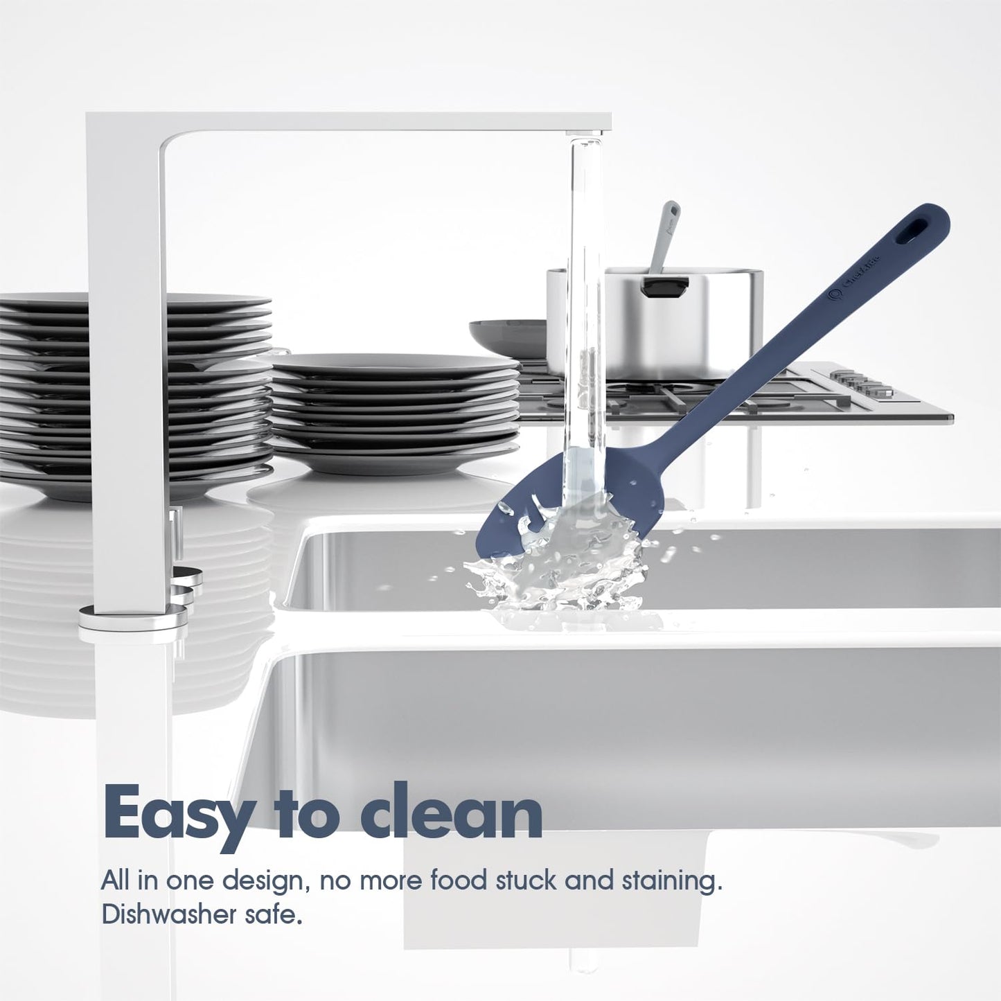 ChefAide 5 Pieces Silicone Spatula Set, Food Grade Rubber Spatula, Upgrade Strong Handle with Ergonomic Grip, Heat Resistant Up to 600°F for Nonstick Cookware, Cooking