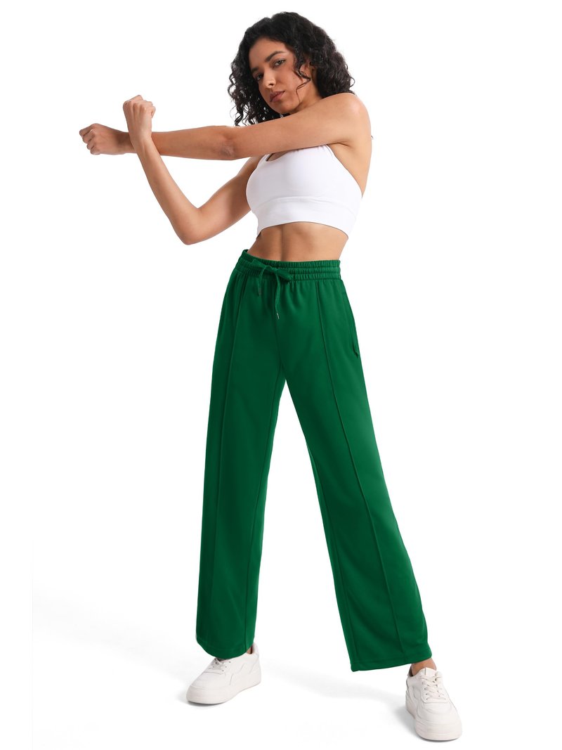 Tapata Tall Women 34" Inseam Warm Up Track Pants Wide Leg Sweatpants Lightweight Side Stripe Ladies Slacks Workout, Green, XL
