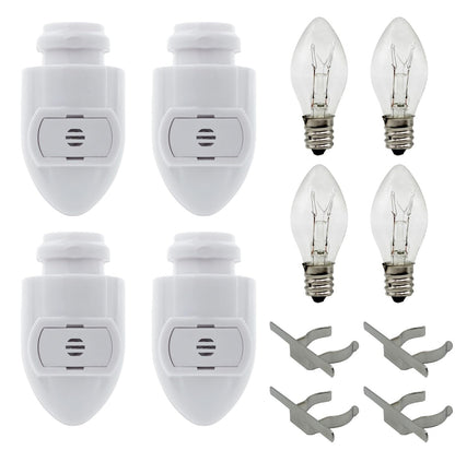 Creative Hobbies Plug in Night Light Module Includes 4 Bulbs and 4 Metal Clips, Great for Making Your Own Decorative Night Lights, Pack of 4 (White)