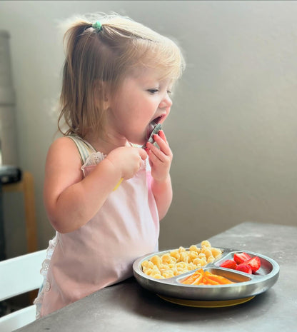 Avanchy Baby Plates with Suction – Stainless Steel Divided Plates for Toddlers, BPA-Free, Dishwasher Safe, Unbreakable, Non-Toxic, 100% Silicone Suction – Magenta
