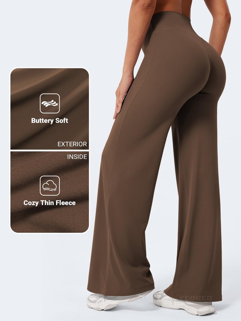 YEOREO Workout Leggings Womens No Front Seam Straight Leggings 31.5" Thin Fleece High Waist Buttery Eddiy Gym Yoga Pants Brown XS