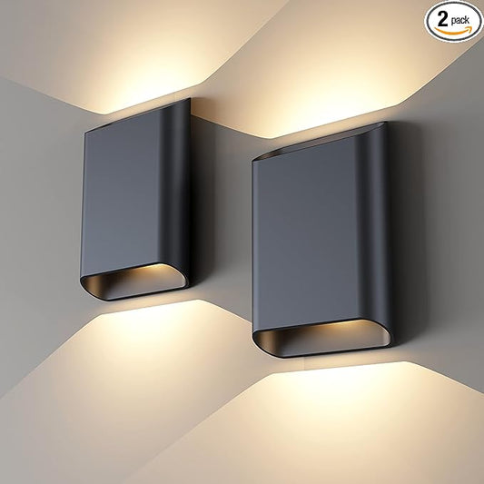 LED Wall Lights Outdoor Wall Sconces Dimmable 15.5W, IP65 Waterproof Porch Lights, Up and Down Modern Wall Lamps for Bedroom, 3000K 120-277V, Wall Sconces Set of 2 (Black)