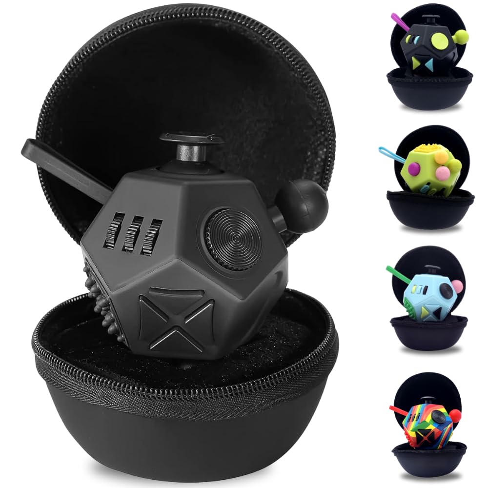 PILPOC Fidget Cube Dodecagon for Reducing Anxiety, Fidget Toy for Adults and Kids, Anxiety Cube Toy – Black