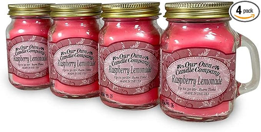 Raspberry Lemonade Scented Mini Mason Jar Candle by Our Own Candle Company, 3.5 Ounce (4 Pack)