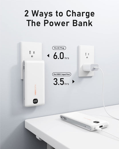 VEEKTOMX Portable Charger with Built in Cables 10000mAh, Power Bank for iPhone with Wall Plug, Travel Essential Fast Charging USB C Slim External Battery Pack for iPhone16/15/14, Samsung, iPad, etc