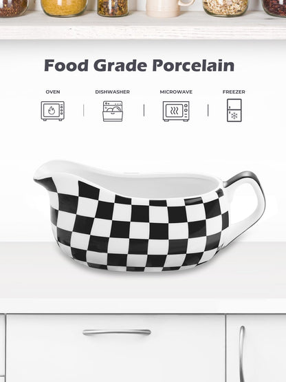 LoeJan Gravy Boat with Spoon, Ceramic Sauce Serving Dish, Easy-Pour Big Dripless Lip Spout Serveware Set For Salad Cream Milk Broth Black Pumpkin Thanksgiving