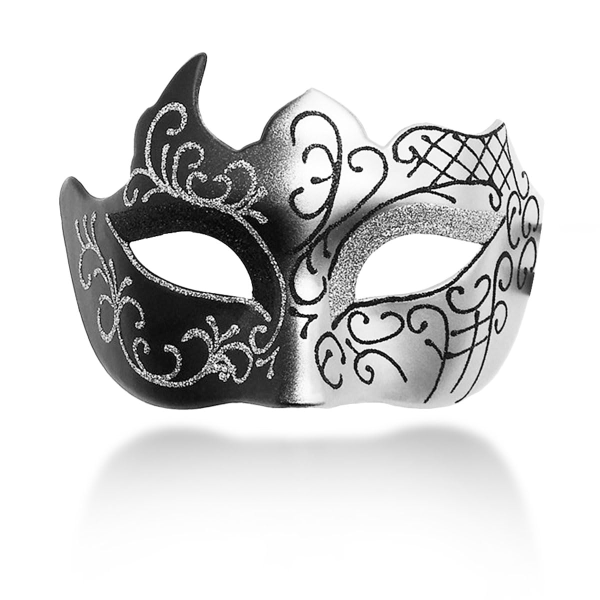 Masquerade Mask for Men Couple Venetian Mask for Halloween Mardi Gras Costume Party Prom Ball (Black+Silver)