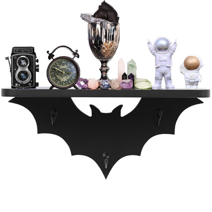 Bat Shelf Floating Shelves for Wall,15.5 inch Wall Shelf with 3 Key Hooks,Black Shelves for Living Room Bedroom Kitchen Gothroom