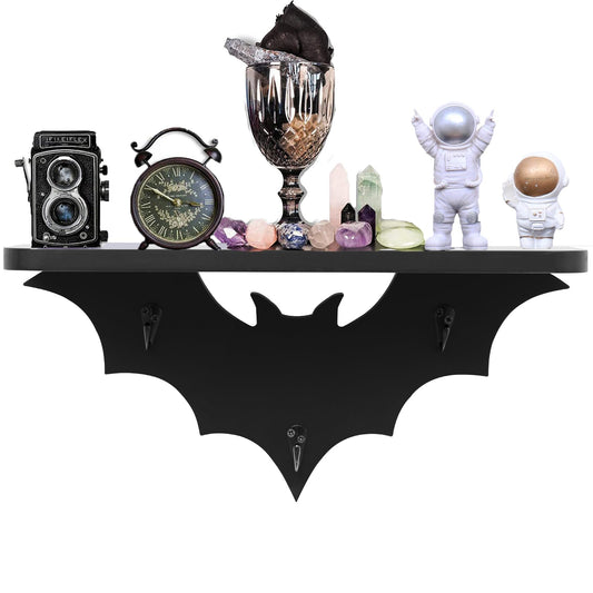 Bat Shelf Floating Shelves for Wall,15.5 inch Wall Shelf with 3 Key Hooks,Black Shelves for Living Room Bedroom Kitchen Gothroom