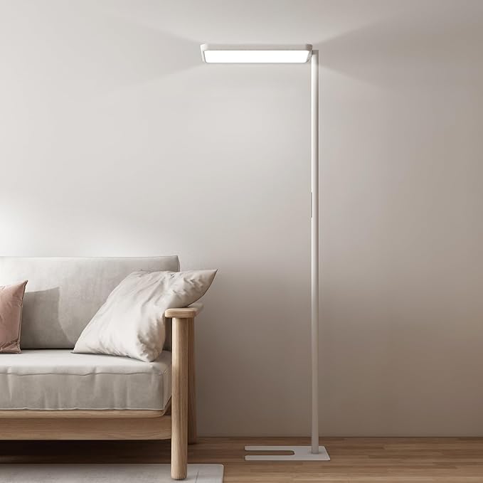 LED Floor Lamp 78ines Tall Floor Lamp 80W White Mordern Office Standing Lights Eye-Care Reading Lamps for Living Room Study Bedroom 4000K Daylight