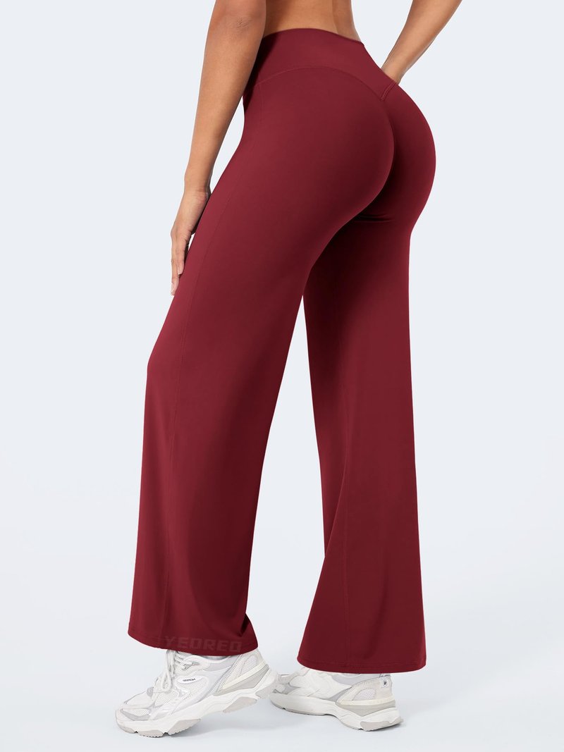 YEOREO Workout Leggings Womens No Front Seam Straight Leggings 29" High Waist Buttery Eddiy Gym Yoga Pants Ancora Red M
