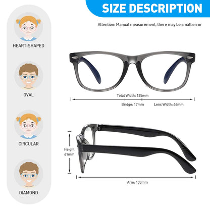 DYLB Kids Blue Light Blocking Glasses girls boys 2 pack, computer video gaming glasses for kids girls boys Age 3-10,Anti blue light & Headache (transparent black + transparent)