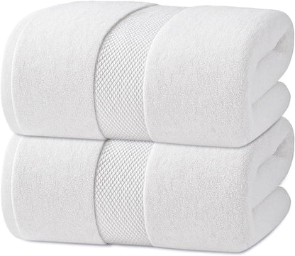 Infinitee Xclusives Premium Bath Sheets Set of 2 Extra Large Bath Towels (90x180cm), 100% Cotton Super Absorbent, Quick-Dry Bath Sheet for Hotel & Spa |Brilliant White|