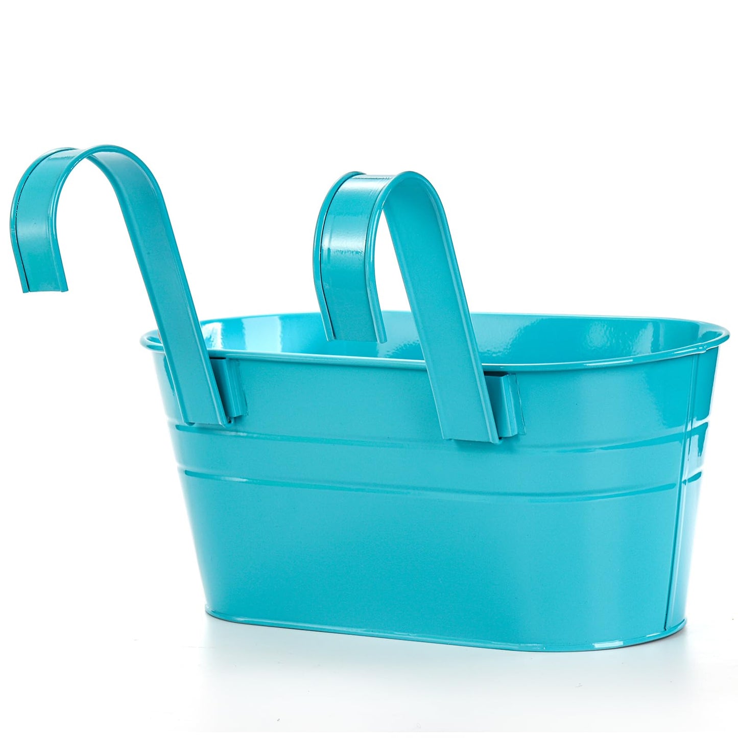 Foraineam 6 Pack Hanging Flower Pots, Metal Iron Plant Pot Holders, Garden Pots Balcony Planters, Metal Bucket Flower Holders Wall Hanging Decor Pot with Detachable Hooks for Railing Fence Balcony