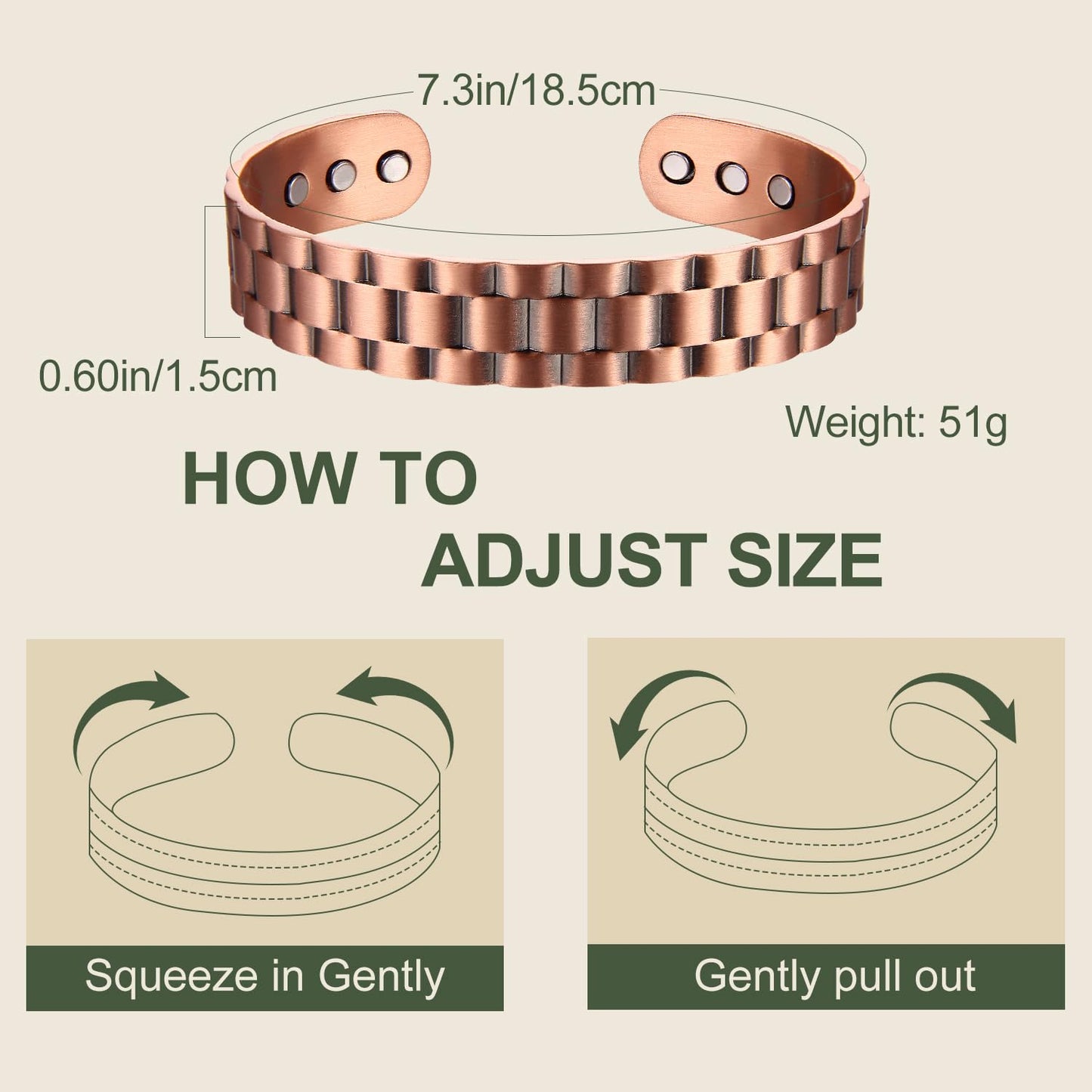 MagEnergy Mens Copper Bracelet 99.9% Pure Copper Magnetic Bracelet with 6 Powerful Magnets with Jewelry Gift Box