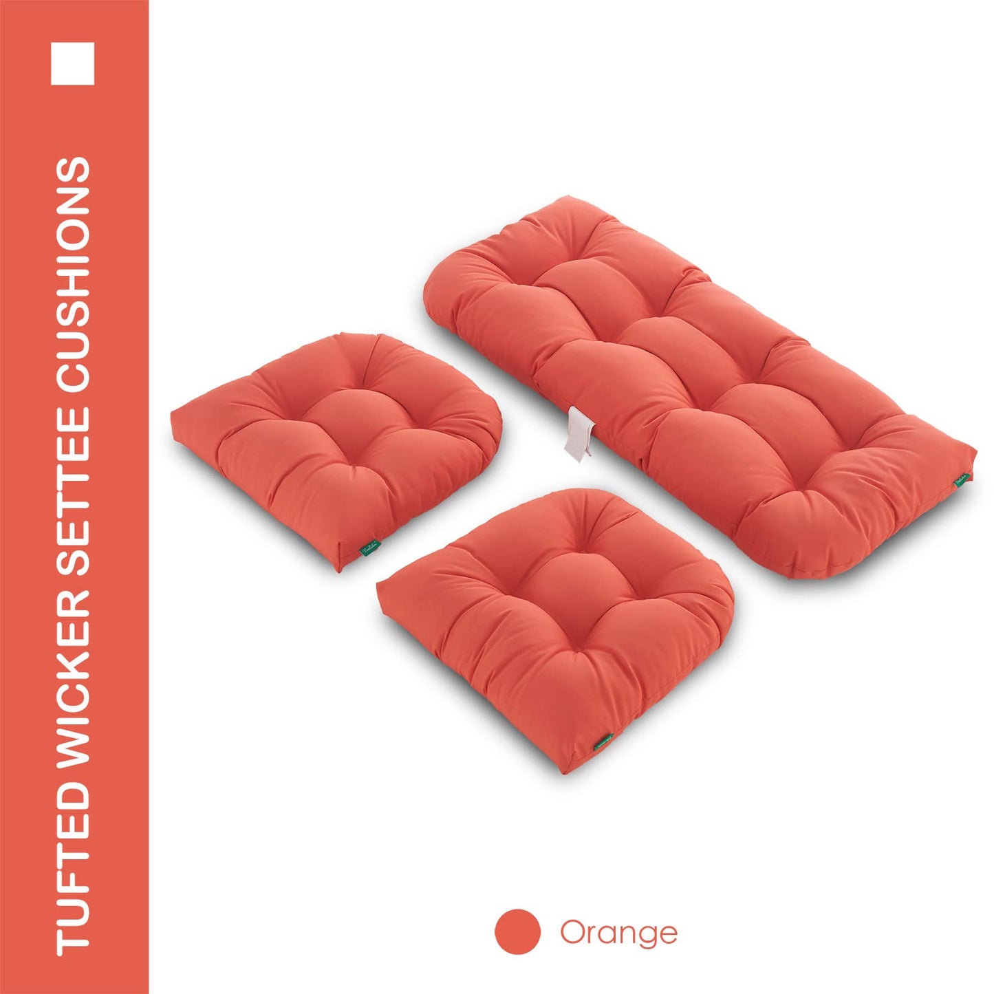 YOOZEKU Outdoor/Indoor All Weather Tufted Wicker Chair Cushions of 3 Pieces, 1 Loveseat and 2 U-Shape Waterproof Cushions for Patio Furniture,Wicker Loveseat,Bench-Orange