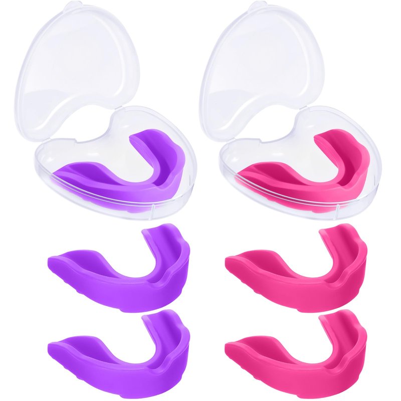 BBTO 6 Pack Kids Youth Mouth Guard for Football Sports, Purple Pink Boys Girls Sports Mouthguard with Case, Soft Mouth Guard for Hockey Boxing MMA Basketball, Ages 4+