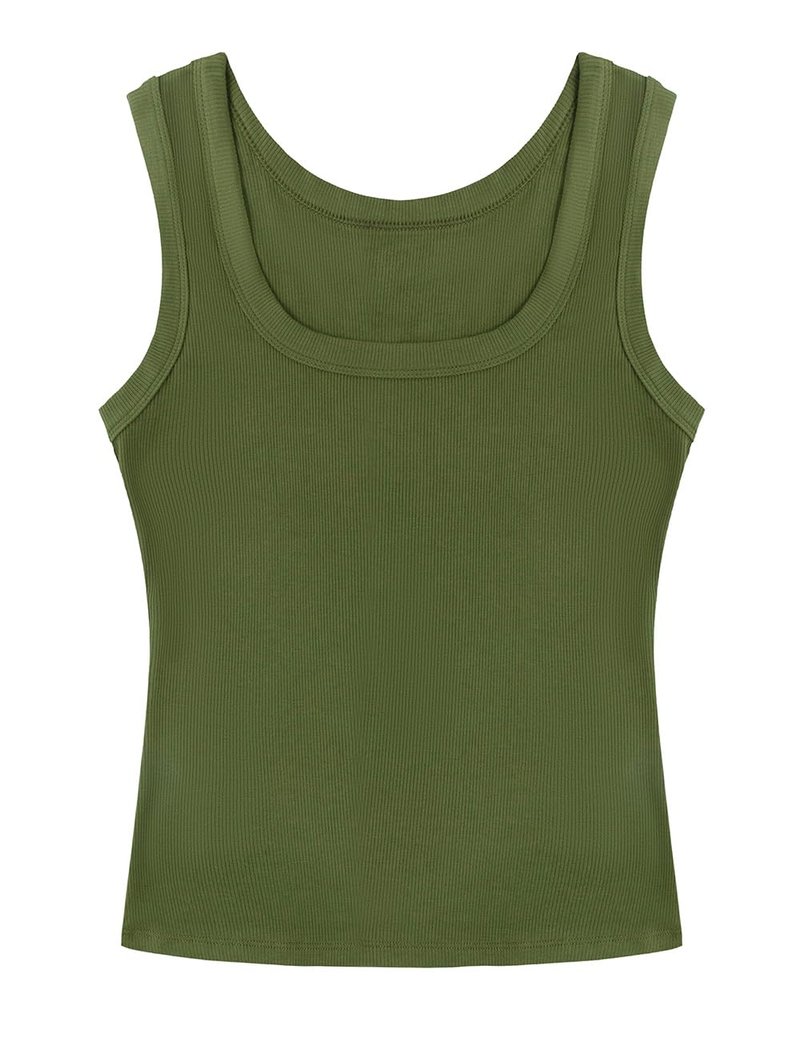 SVALIY Summer Womens Tank Tops 2025 Square Neck Fitted Sleeveless Shirts for Women Ribbed Basic Top Army Green