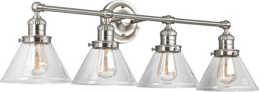 Design House Augustin Vanity Light, 4-Light, Seeded Glass Warm Glow, Dimmable, Up/Down Glow, Easy Installation, E26 Socket, Satin Nickel, 34.9 in L x 8.3 in D x 11.1 in H, 589044-SN