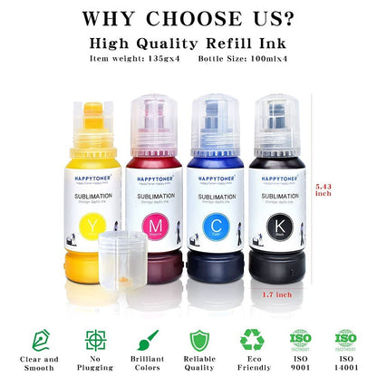 HAPPYTONER Sublimation Ink for Epson 2800 ecotank ET-3750 ET-3760 ET-3830 ET-4850 ET-4750 ET-2760 ET-2700 ET-4760 ET-15000 ST-2000 Heat Press Transfer on T-Shirt Mug (Upgrade Version/Anti-UV)
