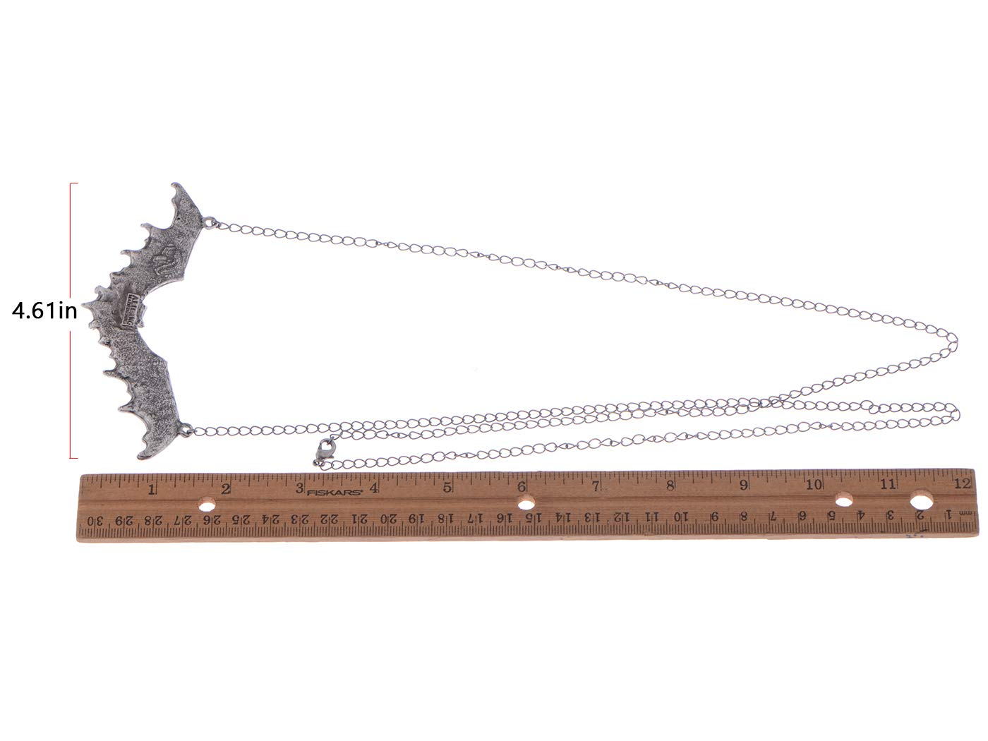 Alilang Frightening Halloween Enamel Paint Flying Bat Metal Chain Pendant Necklace, Antique Silver